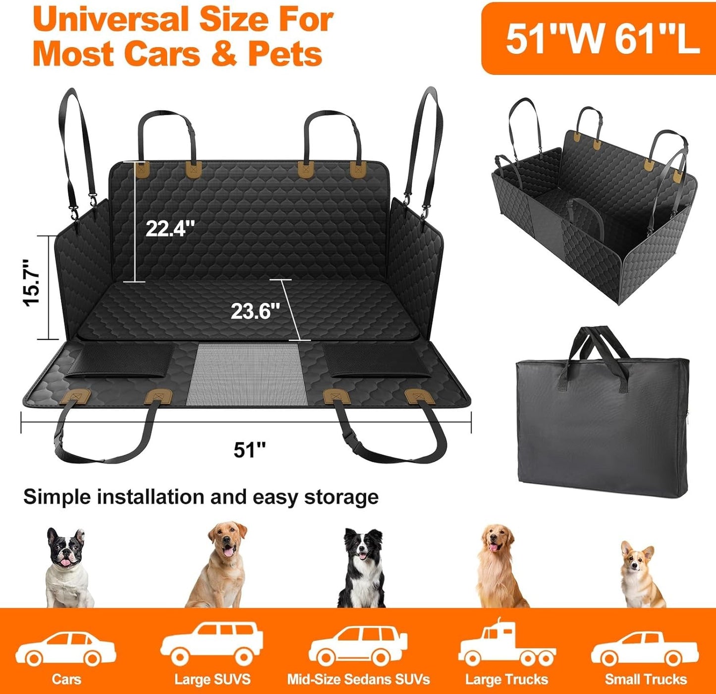 Acessórios de Viagem para Pets à Prova d'Água Assento Dobrável para Carro para Cachorros Cadeira de Carro para Pets Rede de Segurança Tapete de Porta-Malas Protetor de Banco Traseiro de Carro