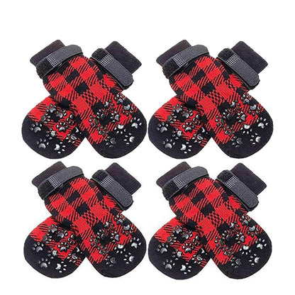 Conjunto de 4 Peças de Meias para Pets, Capa de Pata para Cães e Gatos, Meias Antiderrapantes e Impermeáveis para Uso Externo, Sapatos para Cães Grandes e Pequenos