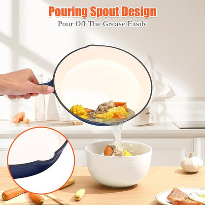 Enameled Cast Iron Cookware Set - 8-Inch Skillet, 9.5-Inch Frying Pan, and 11-Inch Cookware for Healthy Cooking