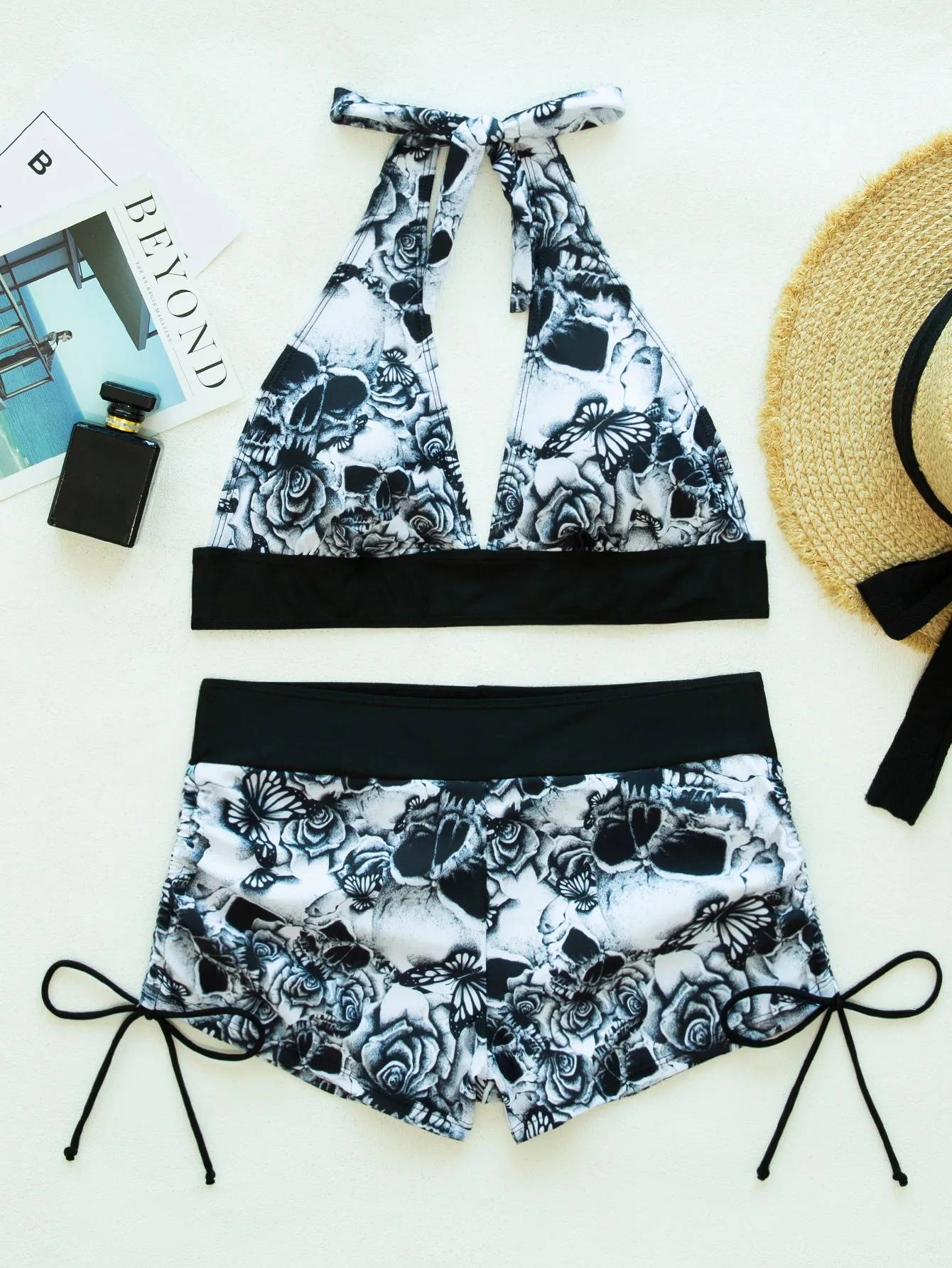 Conservative Skull Print Bikini Women's Swimsuit Flat Briefs New Arrival Swimwear from Mainland China Female Fashionable