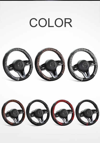 Capa de Volante de Couro Antiderrapante para Carro Capa Protetora Universal com Estampa de Leopardo Estilo Moda 38cm Formato O D
