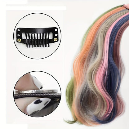 2pcs Cute Colorful Hair Extension One-Piece Seamless Invisible Hairpieces Hair Piece For Kid synthetic Invisible Clip Hair Piece