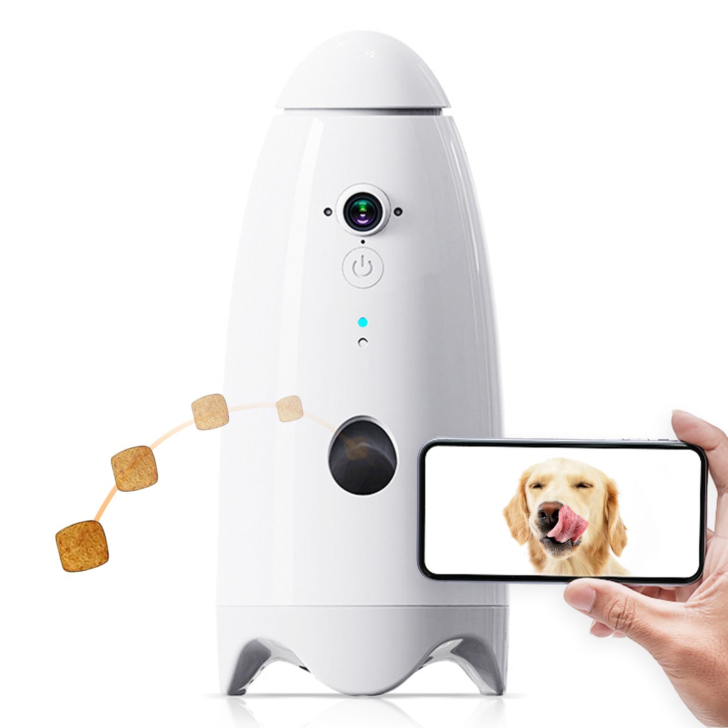 Câmera Inteligente 1080p Pequena para Cães com Dispensador de Petiscos, Visão 180°, Câmera para Cães com Arremesso de Petiscos com App para Celular, Áudio Bidirecional Android e iOS