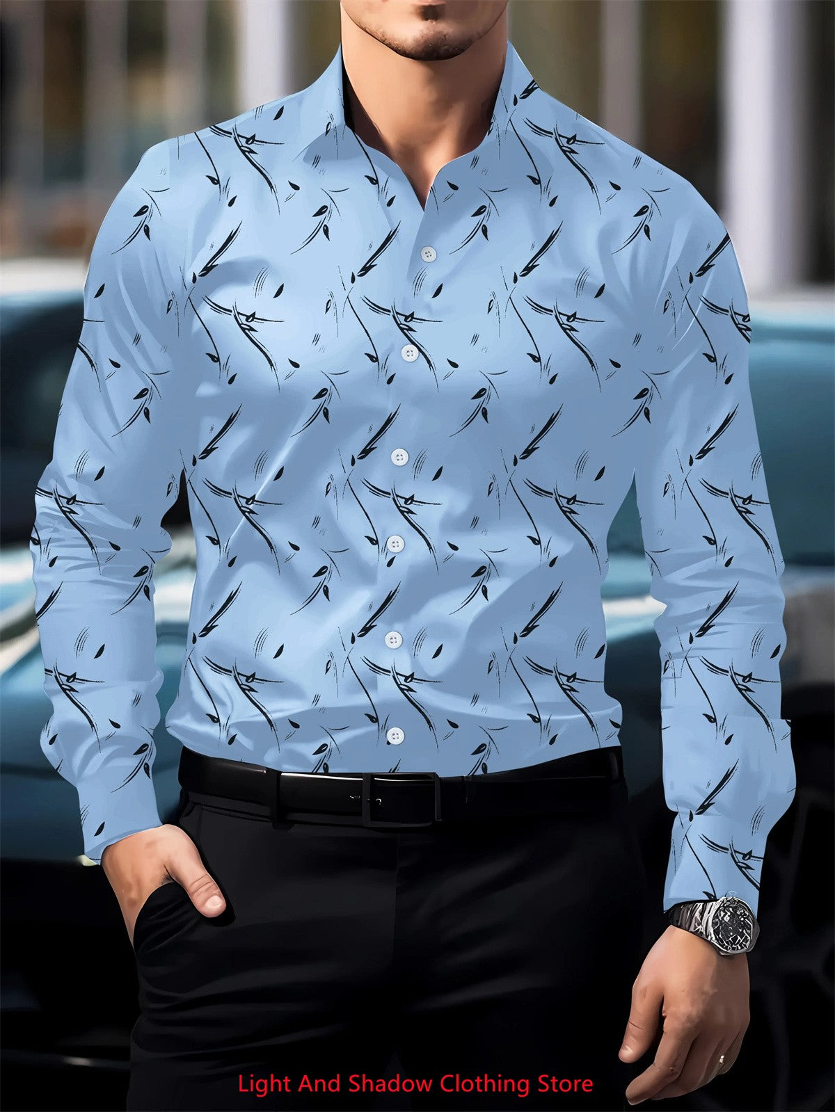 Men's High-Quality Long-Sleeved Lapel Button-Up Shirt Comfortable Soft High-Definition Printed Business Casual Shirt