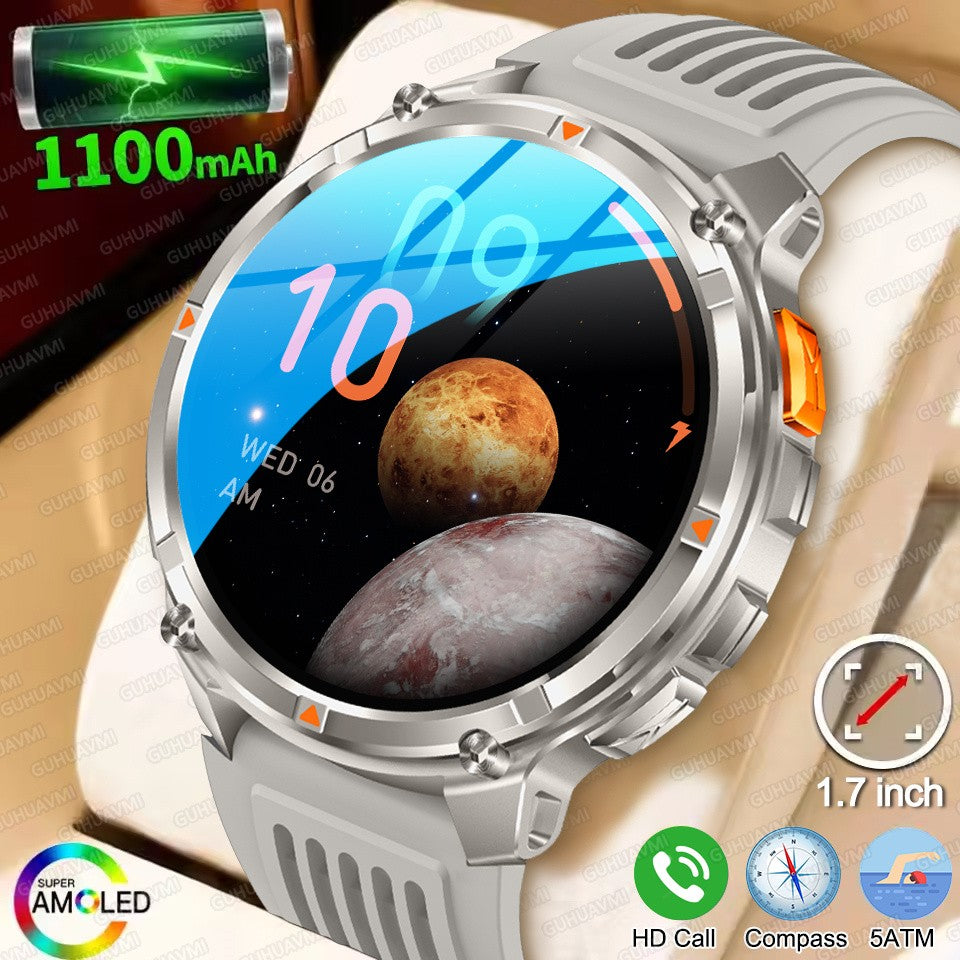Relógio Inteligente Militar com Bússola GPS Masculino Bateria 1100mAh Lanterna Frequência Cardíaca 100+ Modos Esportivos Chamada Bluetooth Smartwatch à Prova d'Água