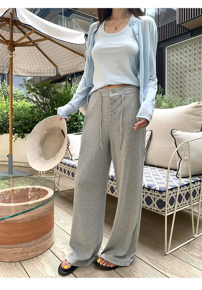 Baishiwang Silk Blend Knitted Pants Women's Summer Loose Casual Drape Long Striped Trousers Versatile Comfortable Long Pants