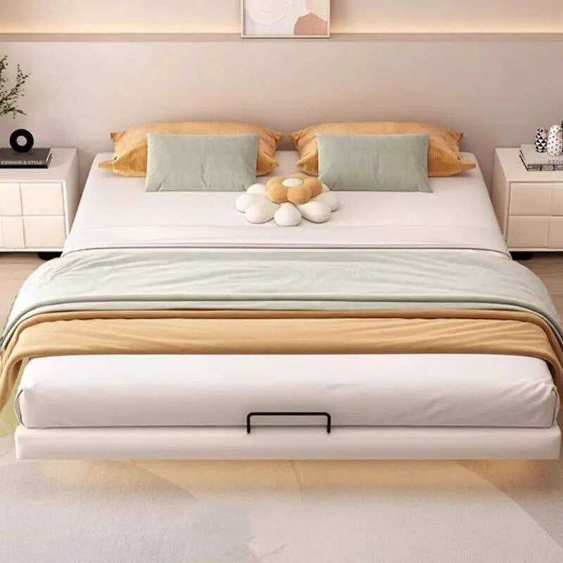Estrutura de Cama King Size Quarto de Casal Queen Moderna de Luxo Preta Estrutura de Cama de Metal Lounge Cama Elástica Pula Móveis que Economizam Espaço
