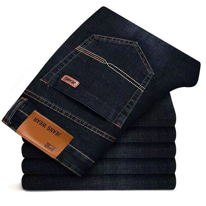 Calças Jeans Masculinas Grandes Tamanhos 34 36 38 40 2025 Novas Casuais Negócios Elásticas Calças de Denim Azul Clássico Masculinas Calças Retas Folgadas