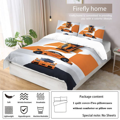3pcs sports car racing print bedding set 1 quilt cover + 2 pillowcases unfilled, skin-friendly, breathable, anti-pilling