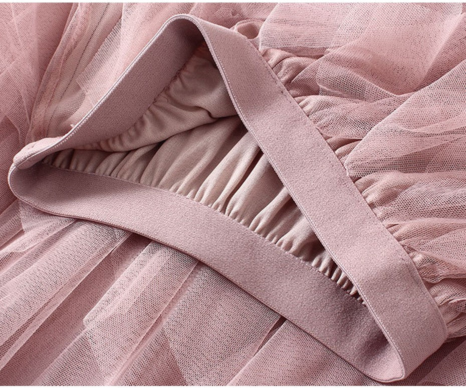 Tutu Tulle Long Maxi Skirt Women Fashion 2022 Korean Cute Pink High Waist Pleated Skirt Mesh Female Lady Aesthetic Faldas