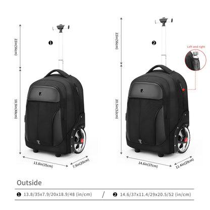 Mochila de Rodinhas de 20 polegadas com Rodas, Malas de Viagem, Bolsas de Carrinho de Grande Capacidade, Mochila Multiuso para Laptop de Mão