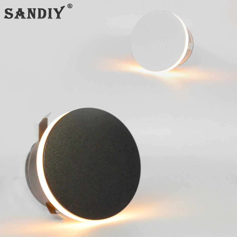 SANDIY Led Step Light Recessed Wall Lamp Round Stair Lighting Waterproof Indoor&Outdoor Luminaire for Bathroom Yard Balcony Deck
