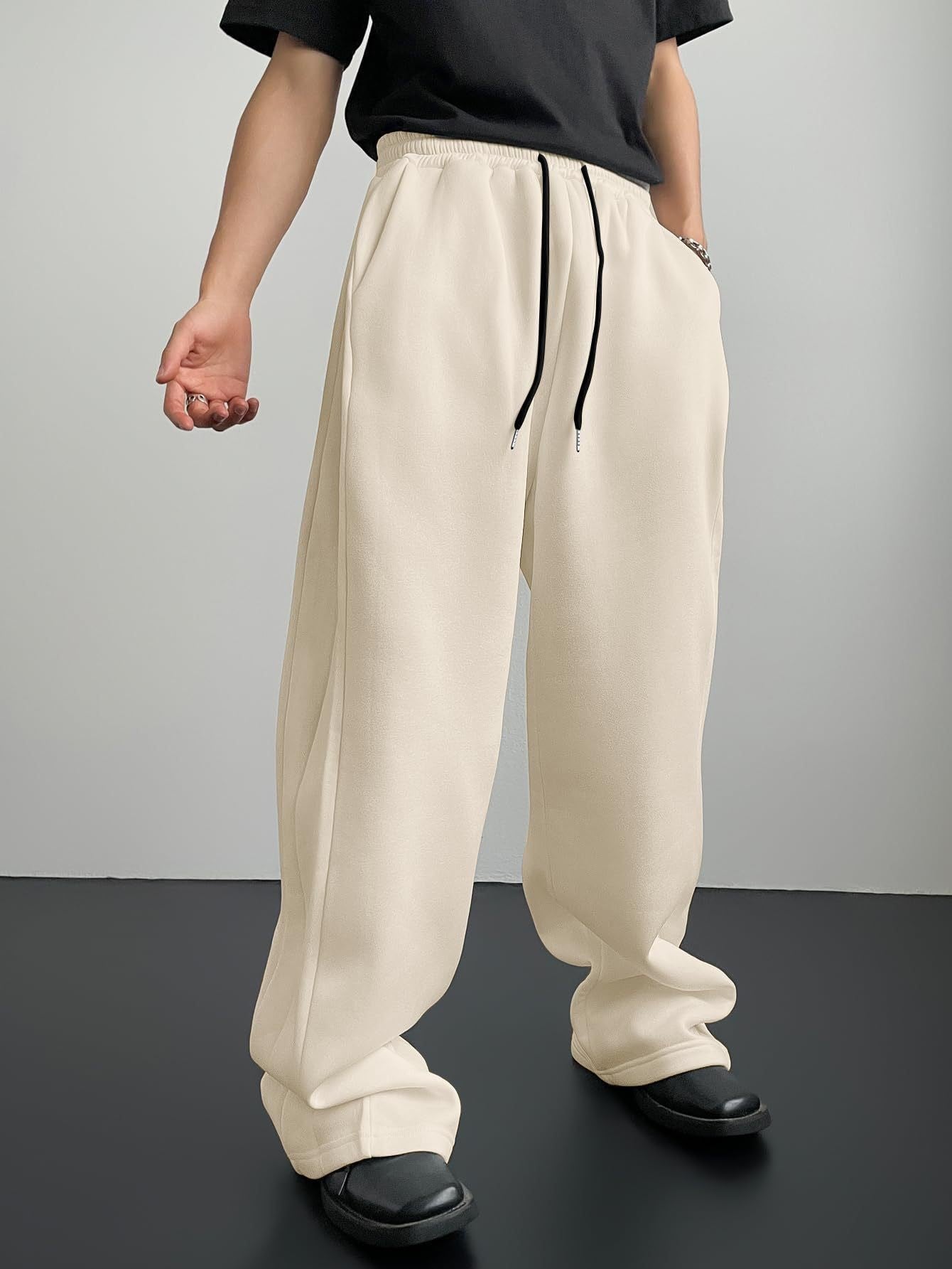 25 European and American men's waist trousers waist drawstring straight wide-leg loose trousers sports trousers pocket men pants