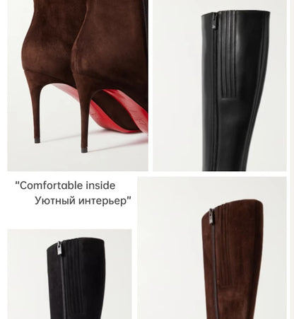 Ods Luxury Designer Sexy Pointed Toe Pole Knee High Brown Black Leather Red Sole Botas Mujer Boots For Women 8 10cm Big 41434546