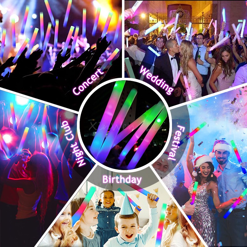 30Pcs RGB LED Glow Foam Stick Bulk Colorful LED Glow Sticks Cheer Tube Dark   Light Birthday Wedding Party Supplies