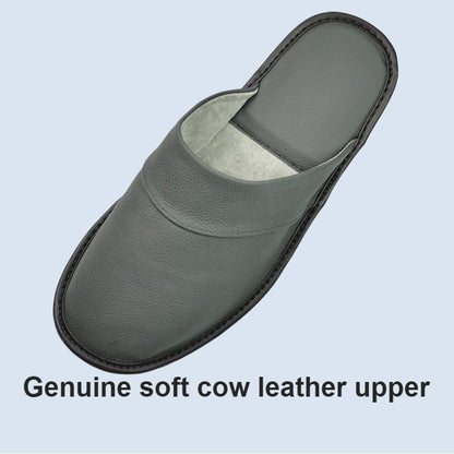 Genuine Cow Leather Slippers Homes in indoor slipper Spring Autumn summer men women elderly non-slip casual single Slides shoes