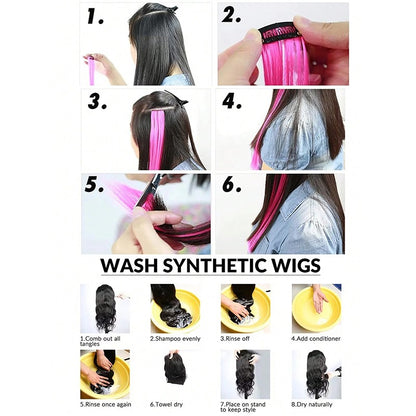 3Pcs Leopard Print Hair Extensions Synthetic Stripe Printed Hair Piece Colorful Long Straight Clip In Hair For Women Girls Party