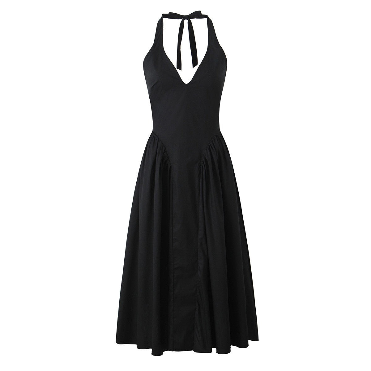 YENKYE Sexy Backless Green Elegant Halter Dress For Women Low Waist A-line Midi