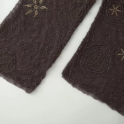 HXAO Women's Pants 2025 Beaded Tulle Pants For Woman Baggy Sequin New In Pants Spring Summer Semi Sheer Women's Trousers 088