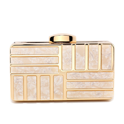 Acrylic Women Clutch Evening Bags Flap Luxury New Arrival Hollow Out Style Glitter Handbags Metal Chain Party Wedding Bridal Pro