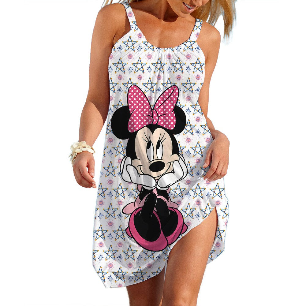 Disney-Mickey Minnie Dresses for Women Soft Women's Beach Dresses Summer Fashion