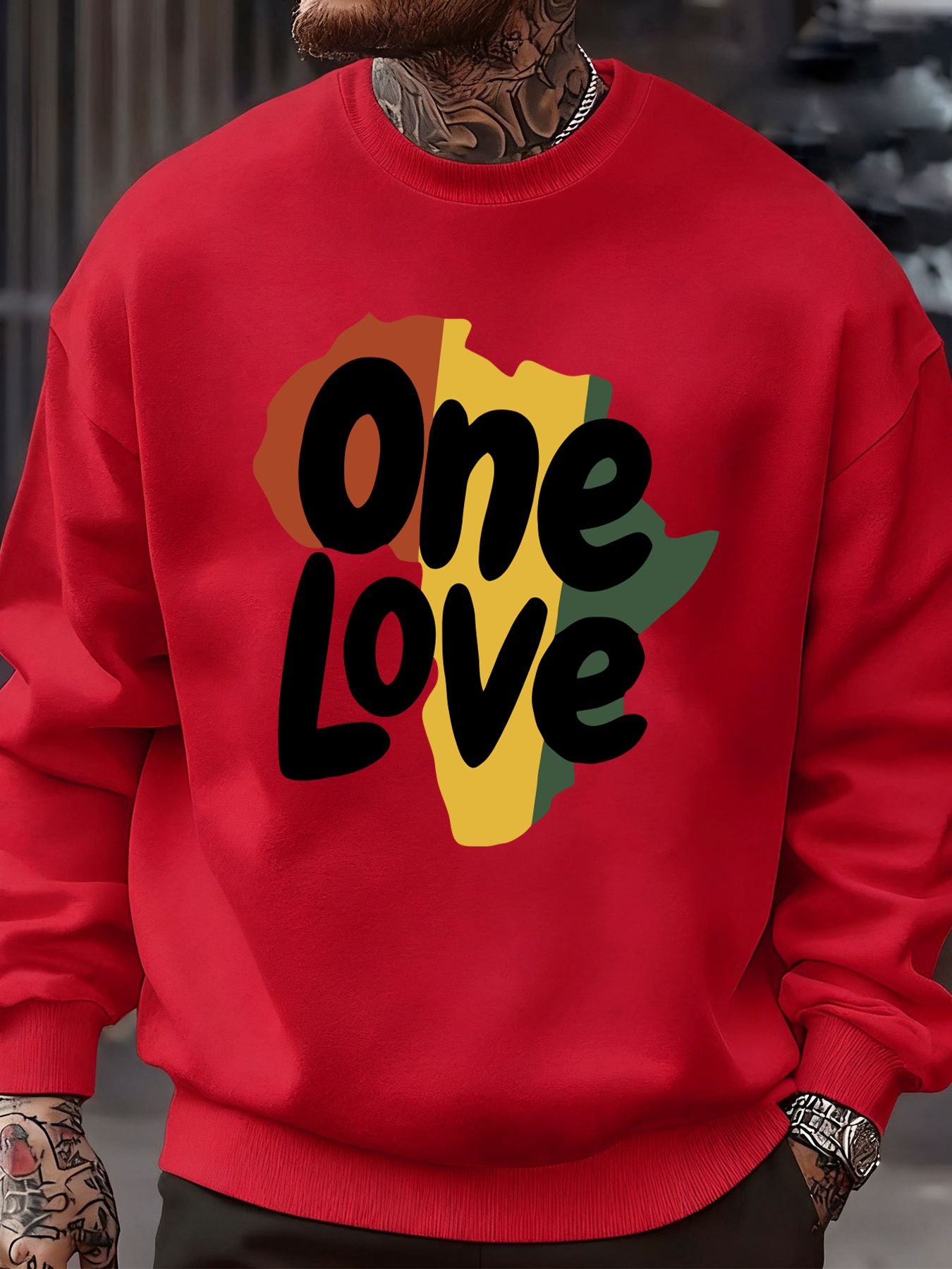 One Love African Continent Prints Sweatshirt Men Crewneck Clothes Autumn Fleece Pullover Oversized Multicolor Streetwear Unisex