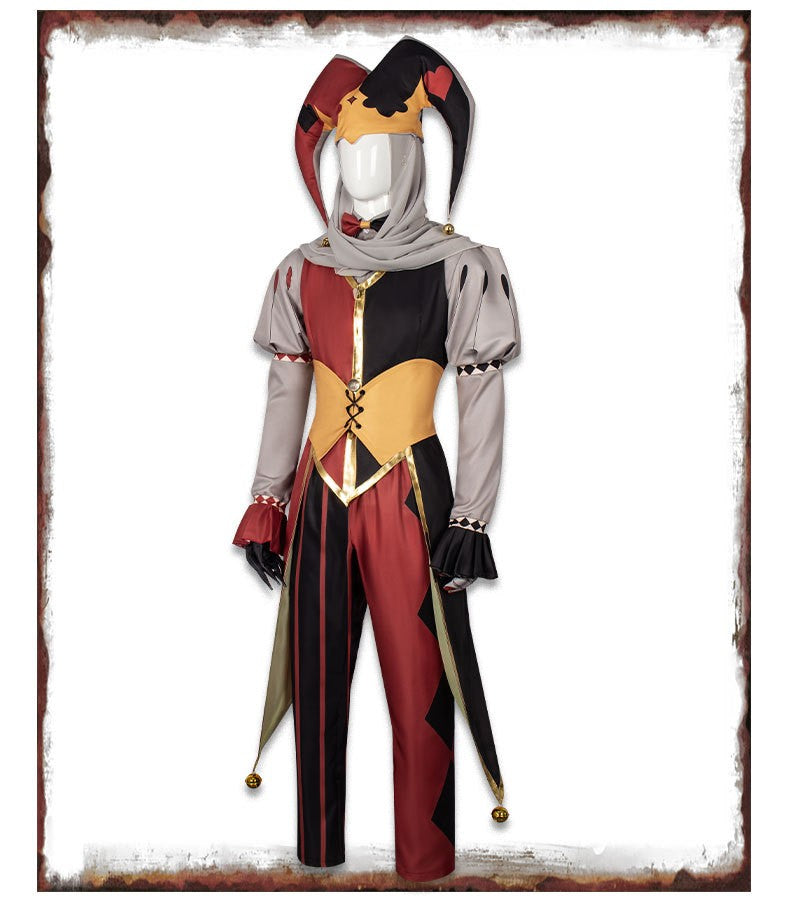 Kingdom of Marionettes Jestyn Cosplay Costume Gothic Jester Uniform Halloween Party Roleplay Outfit With Hat Mask
