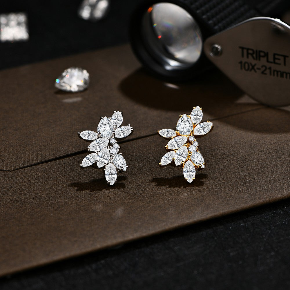 MINTYBOX Synthetic Moissanite Cluster Stud Earrings Solid 925 Sliver 18k Gold Plated for Women Wedding Engagement Luxury Jewelry