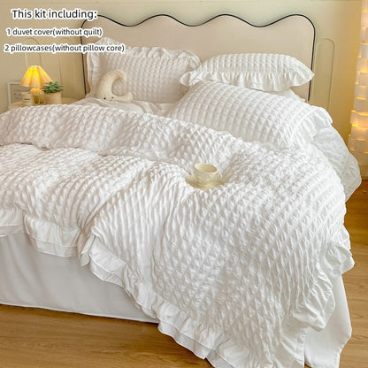 Conjunto de cama de renda coreana 3 peças de seersucker (1*Capa de Edredom + 2*Fronhas, Sem Enchimento) para quarto de hóspedes