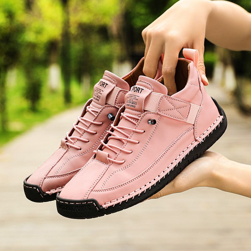 New Fashion Sneakers Handmade Leather Women's Shoes Mid-Top Women Casual Flats Shoes Slip on Loafers Zapatillas De Mujer
