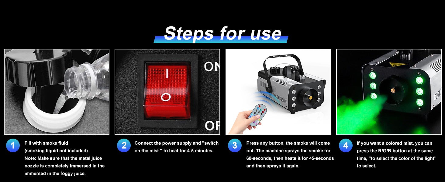 1200W Smoke Machine RGB 6LEDs Lighting Fog Machine Remote Control Stage Smoke Haze Generator for Disco Party Nightclub Wedding