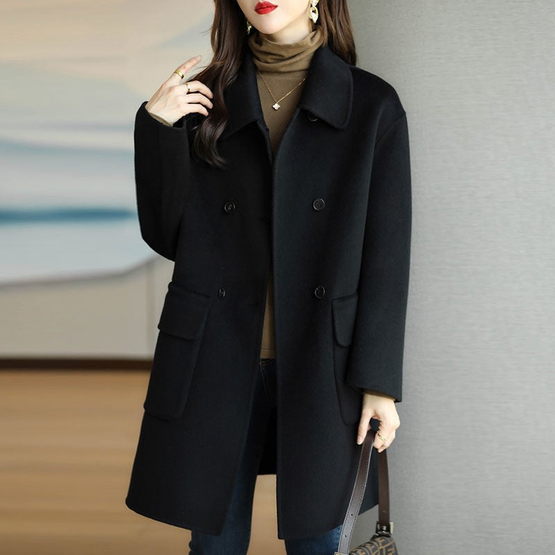 Plus Size Women's Thickened Woolen Coat Hot Sale Of The Season Autumn Winter New Style Coffee Color Slimming Mid-Length Korea...