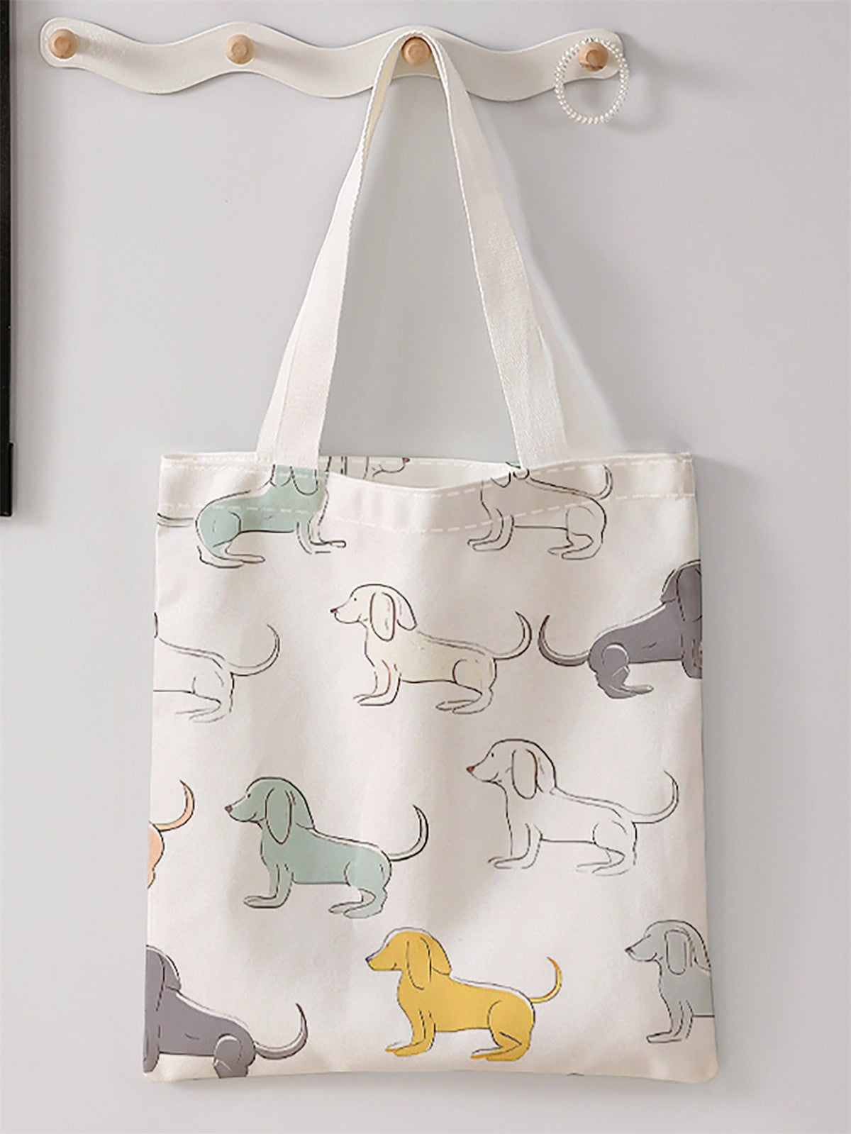 Dog pattern printed casual handbag, reusable fashionable backpack, multifunctional handbag, canvas shopping bag