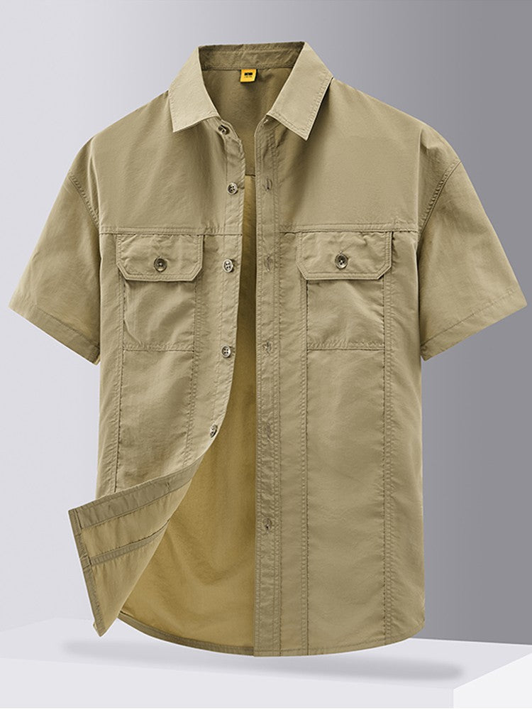 [USA Size] 100% Nylon Fashion 2025 Summer Clothes Cargo Military Brand Shirts For Mens Short Sleeves Casual Blouse Oversize 5XL