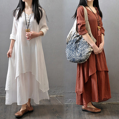 Anself Spring Fashion Women Casual Loose Dress Solid Color Long Sleeve Oversized Ladies Dresses Plus Size Boho Long Maxi Dress