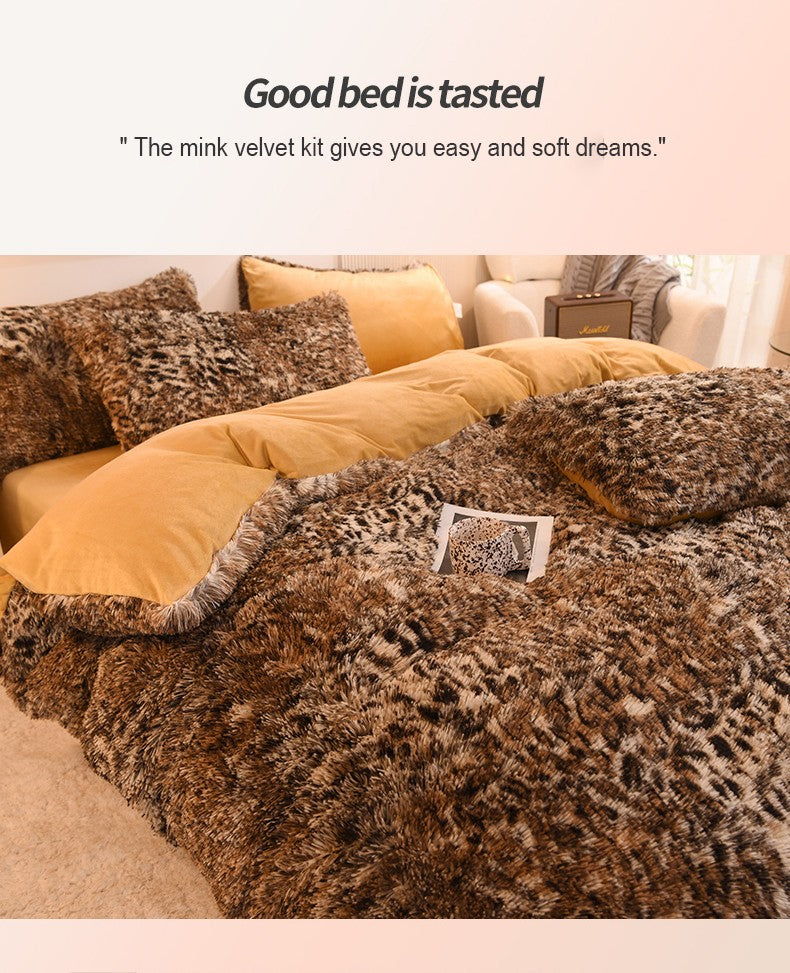 3pcs Luxurious Leopard Print Faux Fur Plush Duvet Cover Set - Ultra-Soft, Warm, and Fluffy Shaggy Design with Zipper Closure - I