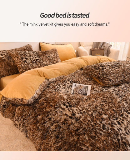3pcs Luxurious Leopard Print Faux Fur Plush Duvet Cover Set - Ultra-Soft, Warm, and Fluffy Shaggy Design with Zipper Closure - I
