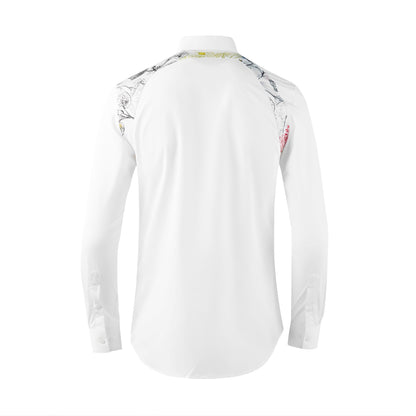 Fashion Shoulder Strap Splicing Long Sleeved Men's Shirt Cargo Casual Daily Shirts Slim Fit Cotton Business Party Social Tops