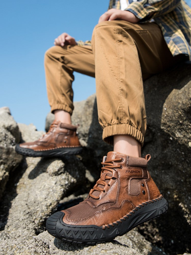 New Autumn Handmade Leather Men Boots Outdoor Design Sneakers Man Breathable Casual Leather Shoes Men Ankle Boots Fall Plus Size