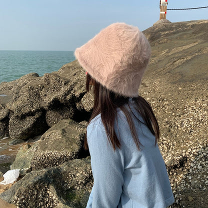 2023 new Hat winter women's fashion Solid color rabbit fur hat bucket cap  fisherman's hat  knitted wool basin Bucket Hat