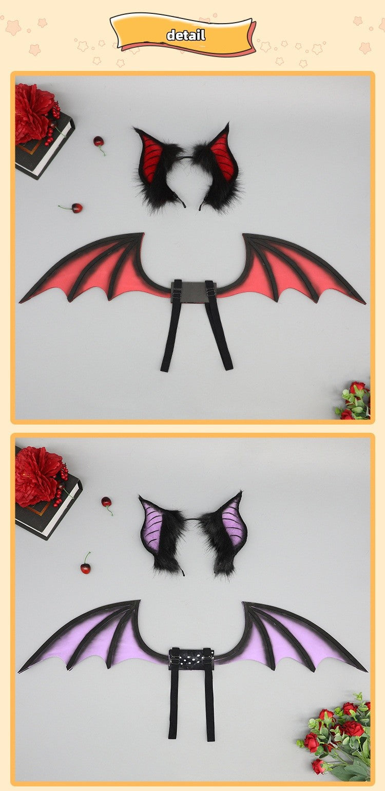 New Handmade Simulation Plush Furry Bat Ears Devil Sweetheart Halloween Bat Cosplay Pros Night Party Animals Hair Band Bat Wing