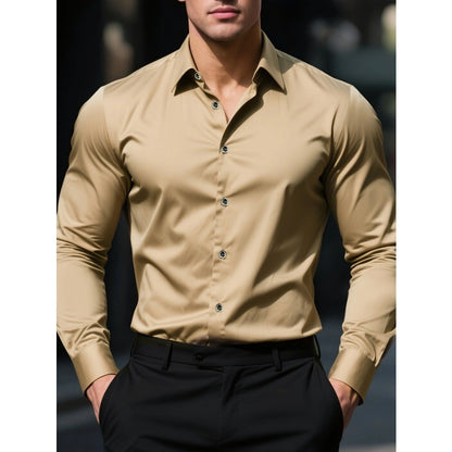 FGKKS Men Casual White Shirt Brand Fashion Solid Color Long Sleeve Elastic Fabric Male Business Dress Shirt