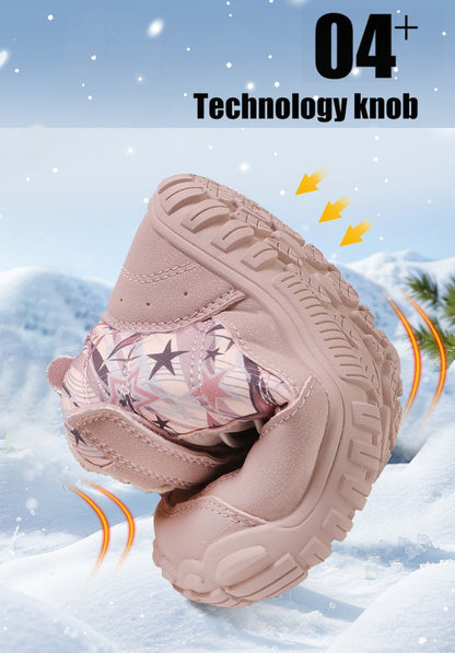 Waterproof Kids Barefoot Snow Boots 2025 New Wide Toe Winter Warm Fur Lined Shoes for Boys Girls Cold Weather Outdoor Sneakers
