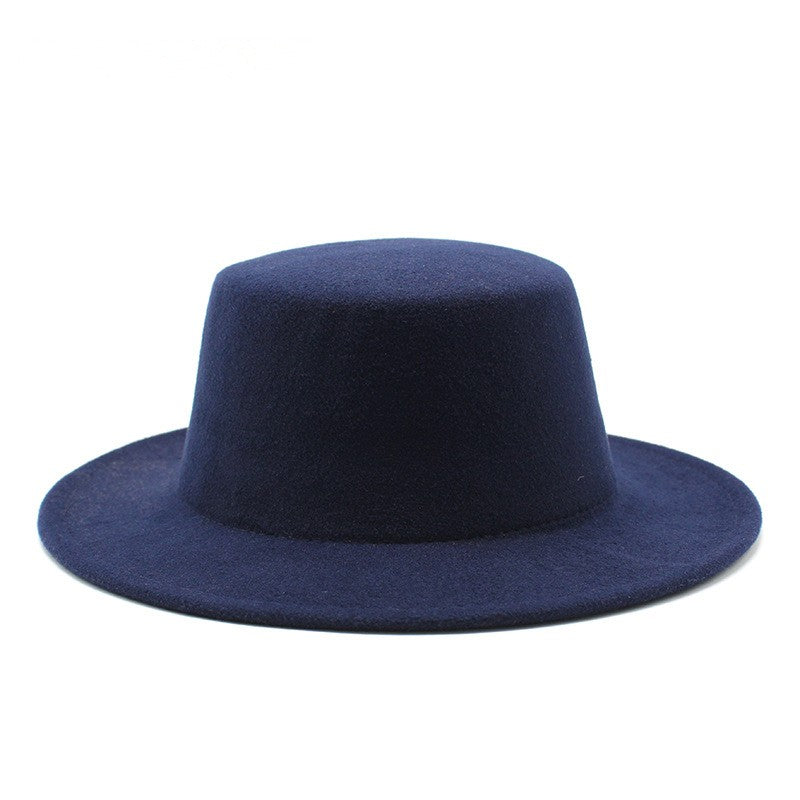 Autumn Winter Kids Felted Fedoras Hats for Boys Girls Solid Imitation Woolen Flat top Jazz Caps Childs Formal Dress Hats