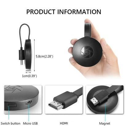 Chromecast Google Sem Fio WiFi Mirascreen HDMI HD Dongle de Tela 1080P Reprodutor de Mídia para iOS Android TV Stick Casa Inteligente 2025