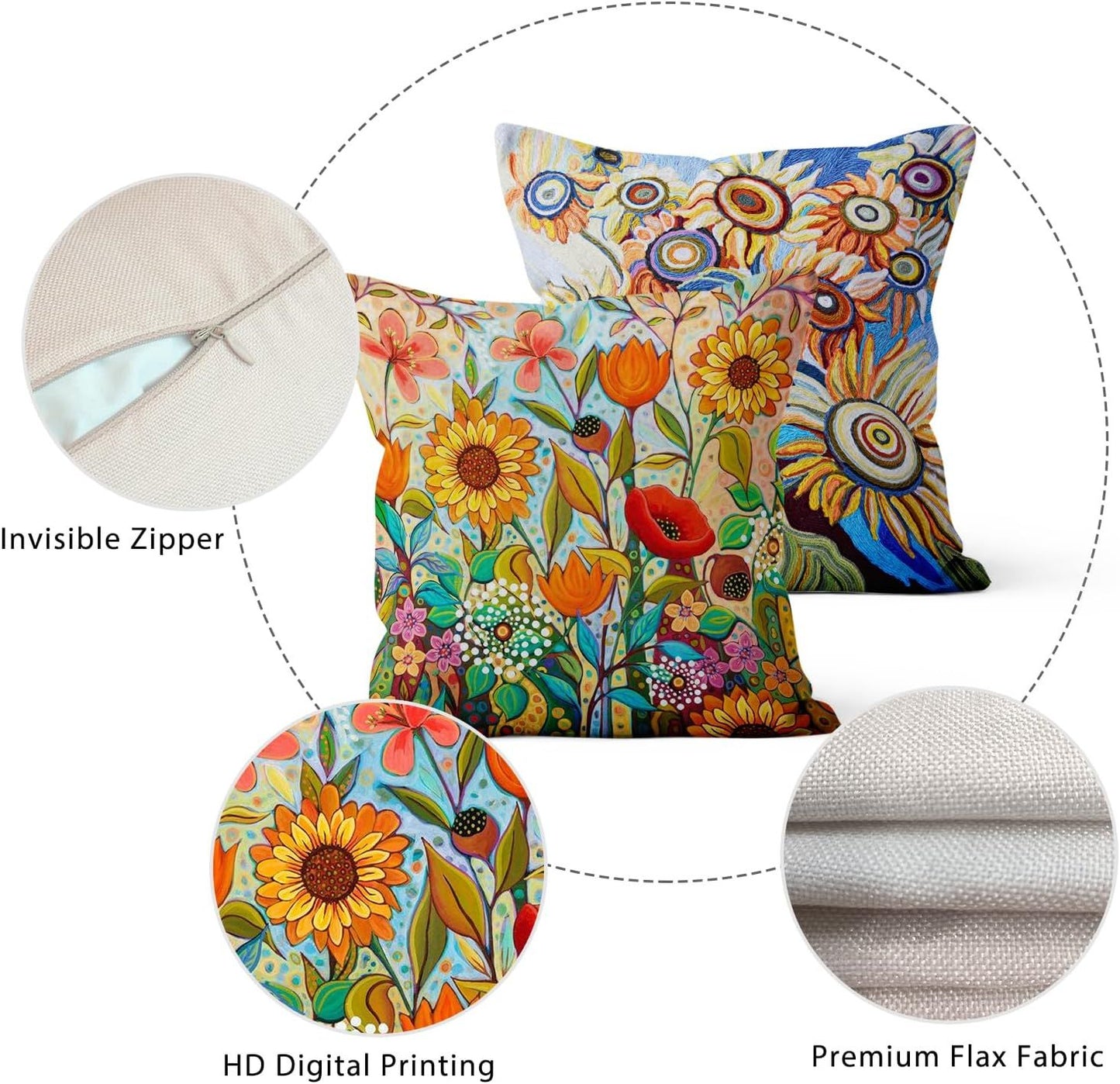 Flower Pillow Cover, Retro Oil Painting Flower Sea Pattern Sofa Decorative Cushion Covers Outdoor Upholstery Pillow Case