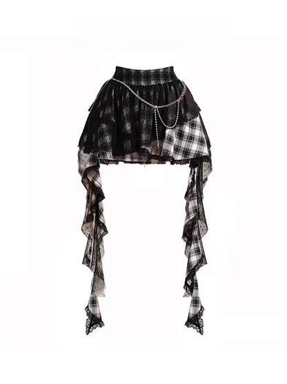 Summer Polka Dot f Skirt Irregular Me Puffy Girls Design Sense Y2K Spicy High Waist Lace Commute Sle ort Skirt