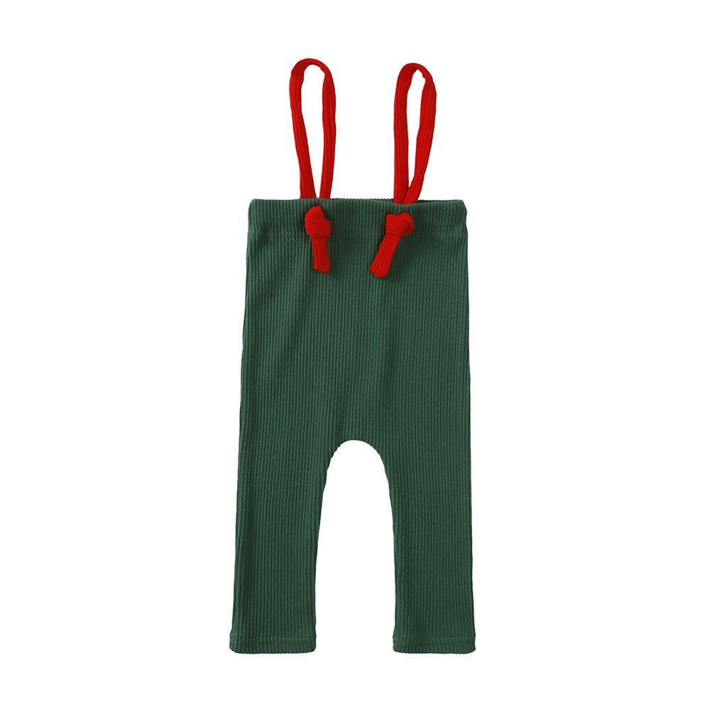 2025 Christmas Baby Suspender Pants with Hat Infant Knit Trousers Outfits Cute Toddler Newborn Casual Leggings Costumes