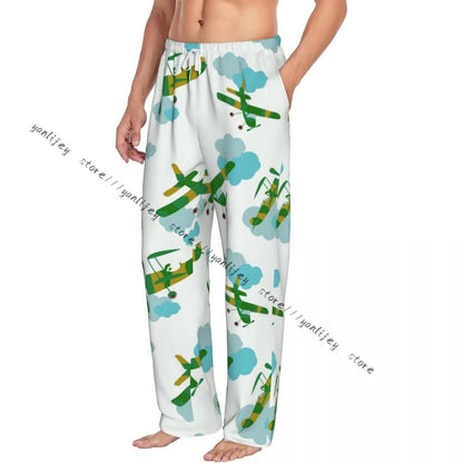 Men Sleep Bottoms Male Lounge Trousers Men's Airplanes And Clouds Pajama Pants