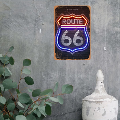 A retro Route 66 neon aluminum sign interesting Route 66 aluminum poster bar decoration restaurant decoration street decoration